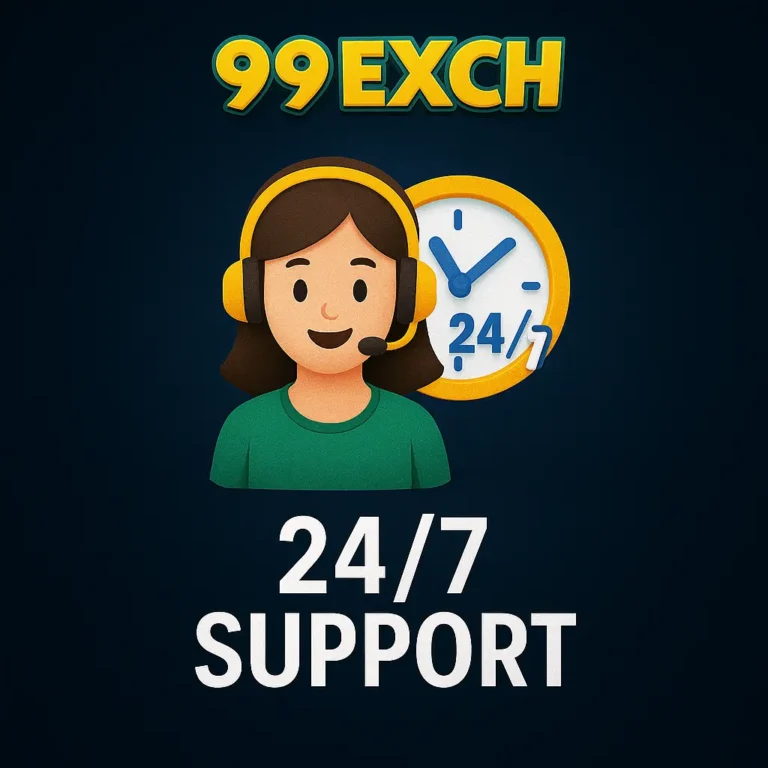 99Exch support 24x7 2025 with headset representative and clock icon