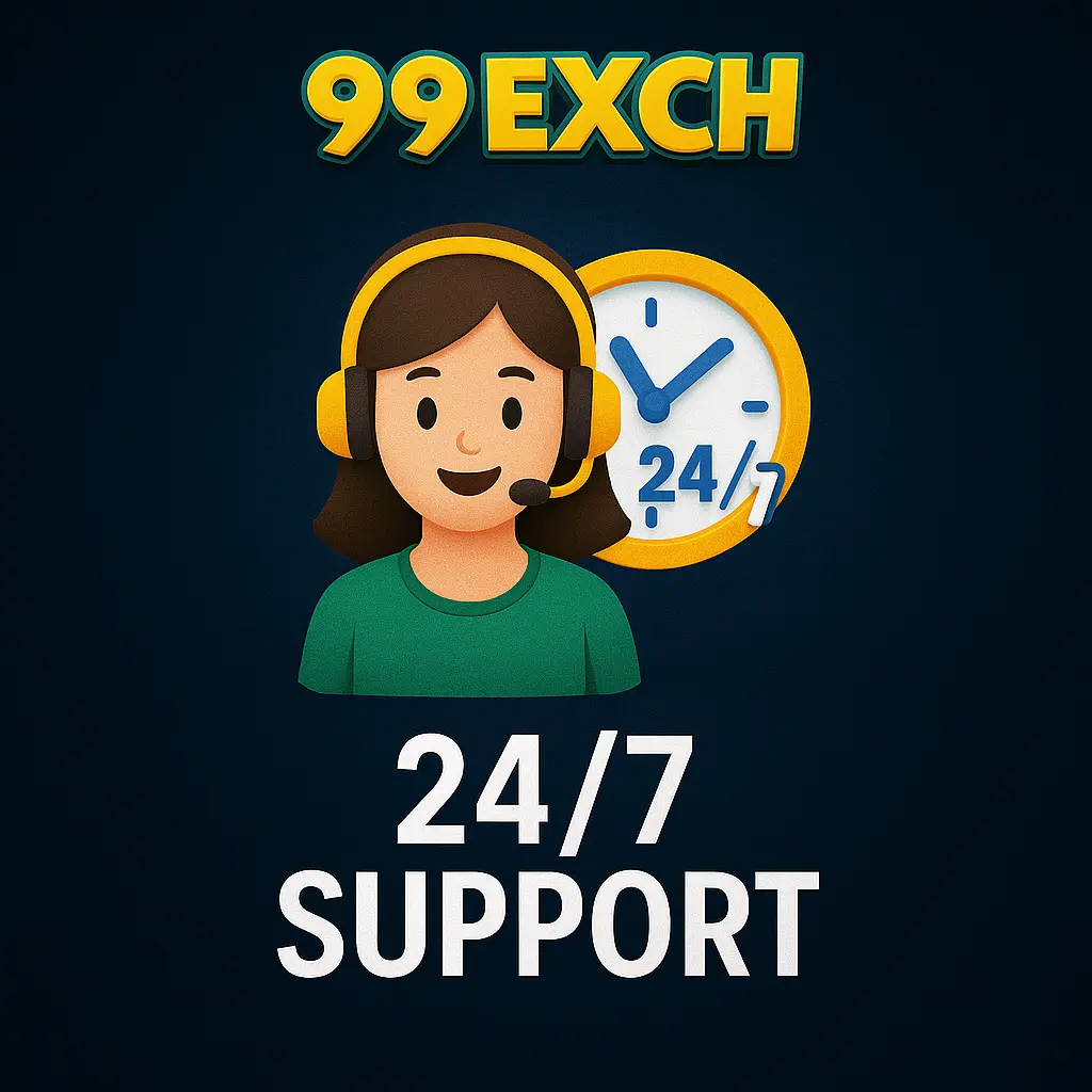 99Exch support 24x7 2025 with headset representative and clock icon