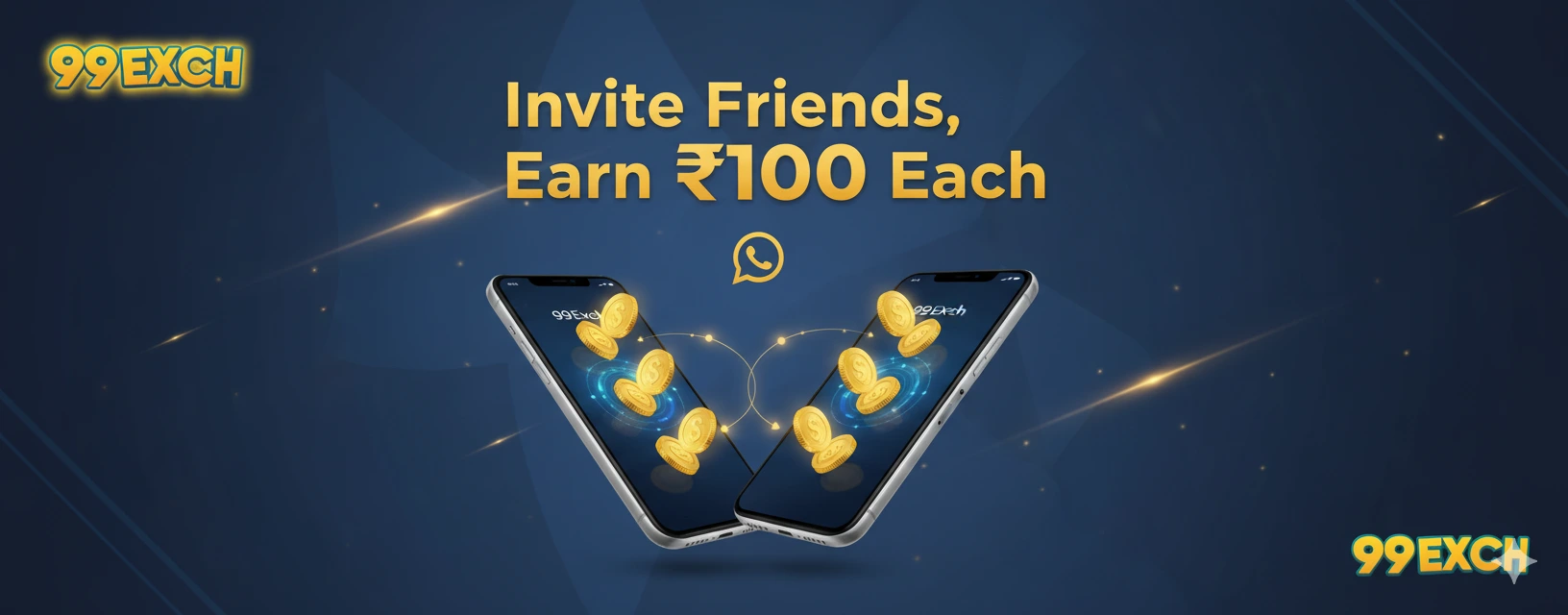 99Exch referral bonus invite friends earn ₹100 program with WhatsApp share