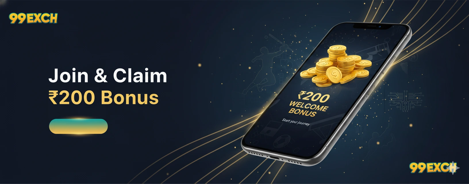 99Exch welcome bonus ₹200 signup offer with confetti and Join & Claim button