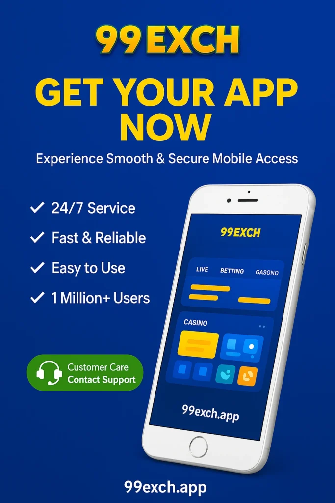 “99Exch App Download 2025 promotional poster showing mobile interface and official 99exch.app branding.”