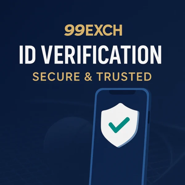 99Exch ID Verification – Secure & Trusted showing shield icon and tennis background for account safety