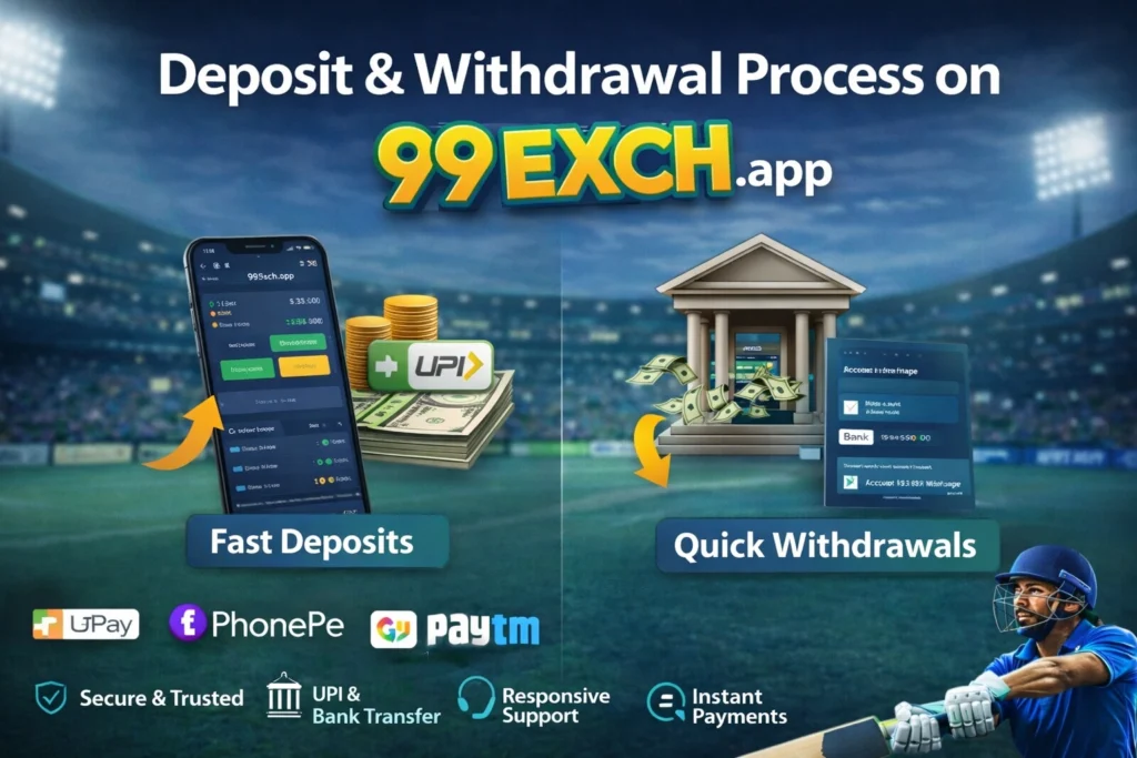 Deposit and withdrawal process on 99exch.app for online cricket ID with fast UPI and bank transfers