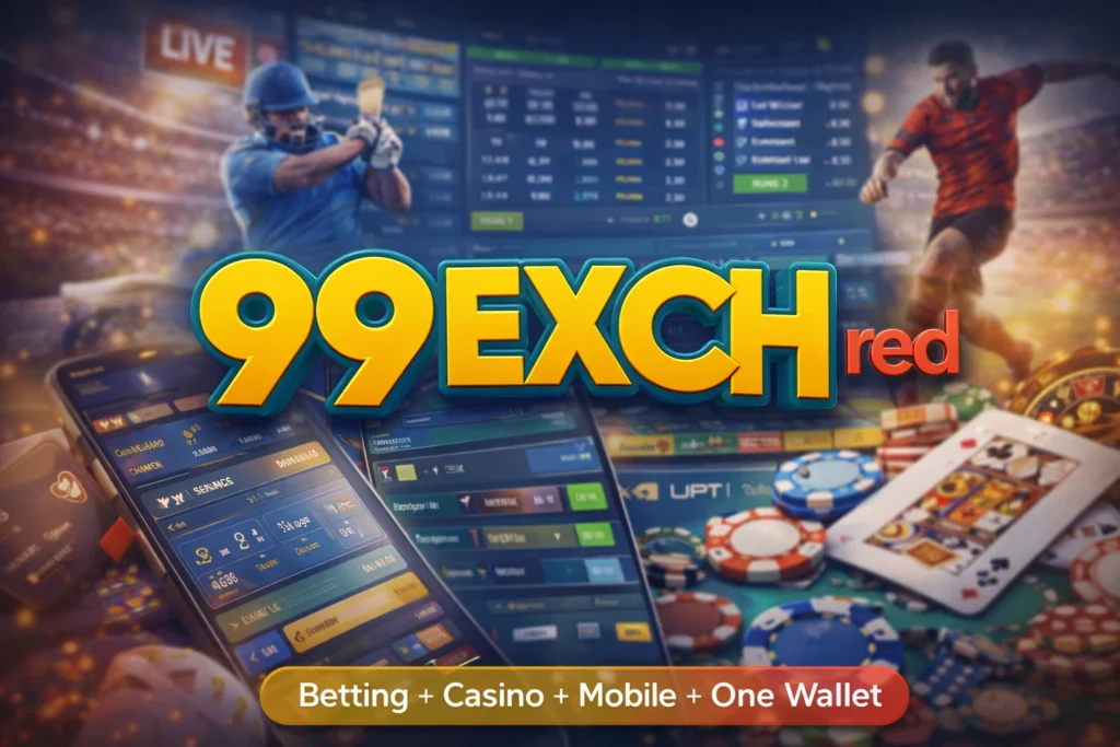 99exch.red logo image showing betting platform, mobile interface, sports and casino games for beginners in 2026