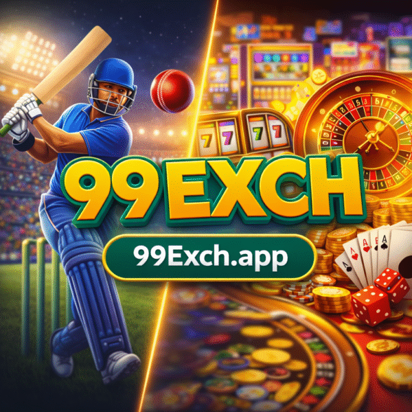 99Exch.app cricket and casino theme banner showing cricketer, roulette wheel and casino elements with official logo