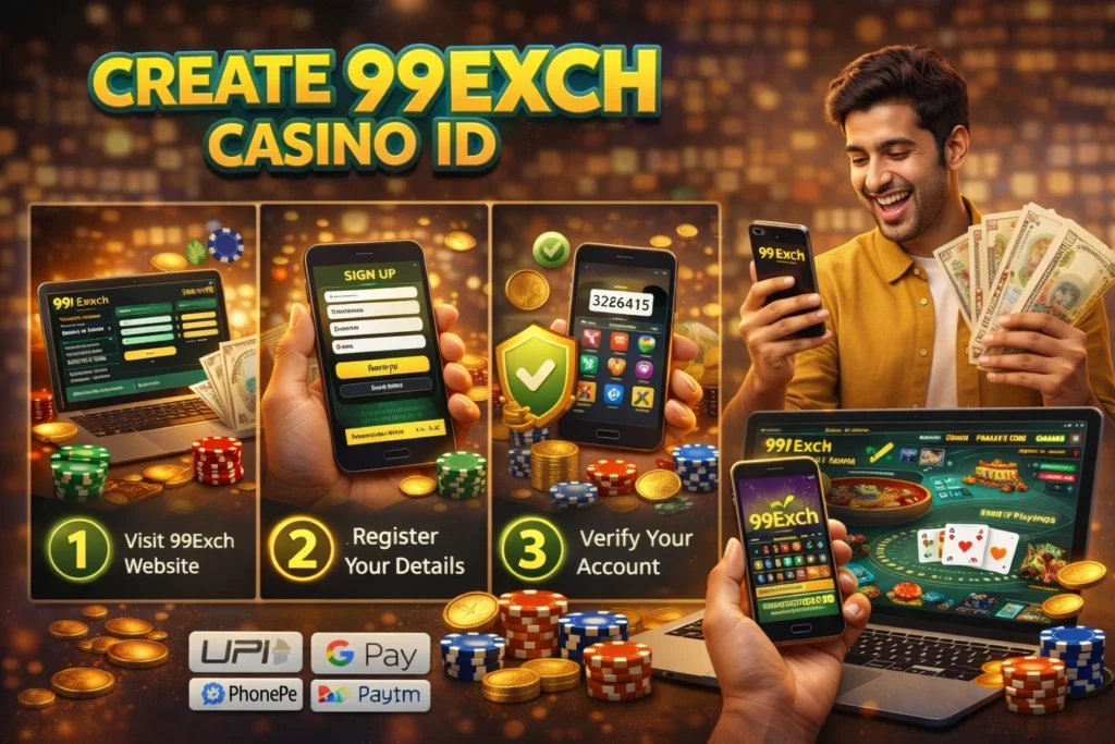 99Exch casino ID creation process showing signup, verification, and start playing online casino games