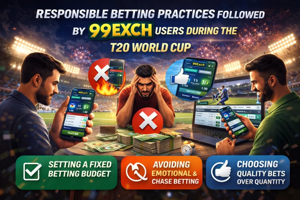 Responsible betting practices on 99Exch during the T20 World Cup, showing budget control and smart online betting