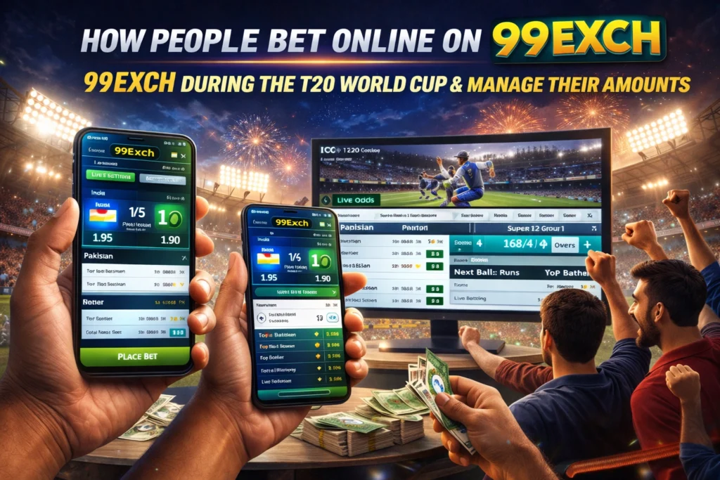 T20 World Cup betting on 99Exch showing live cricket odds and online betting amounts