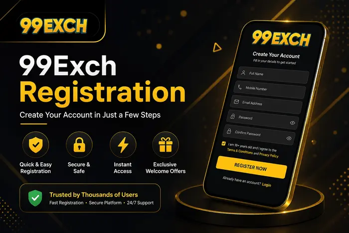 99ExCh Registration guide showing the account creation process on the website and mobile app.