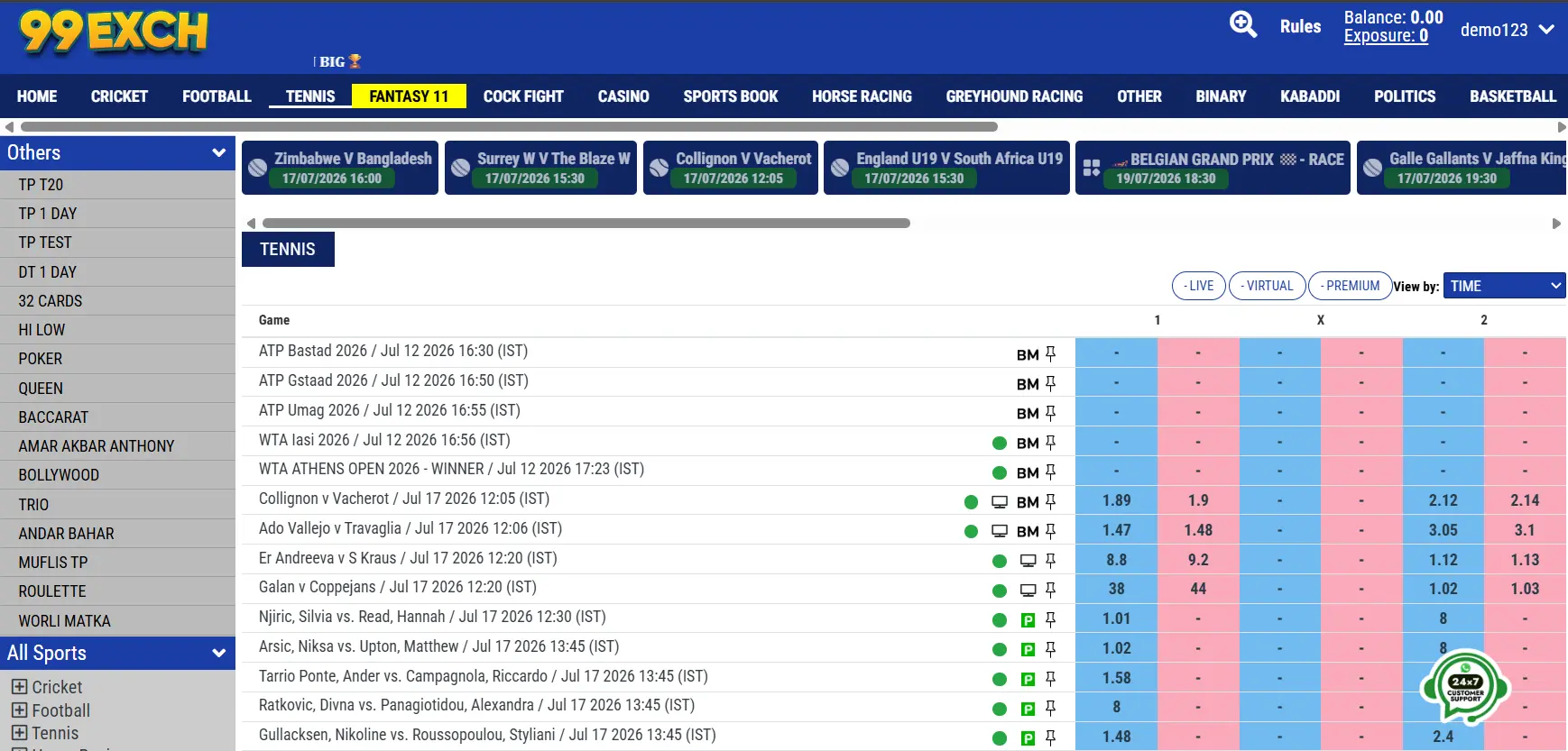 99ExCh Tennis Betting