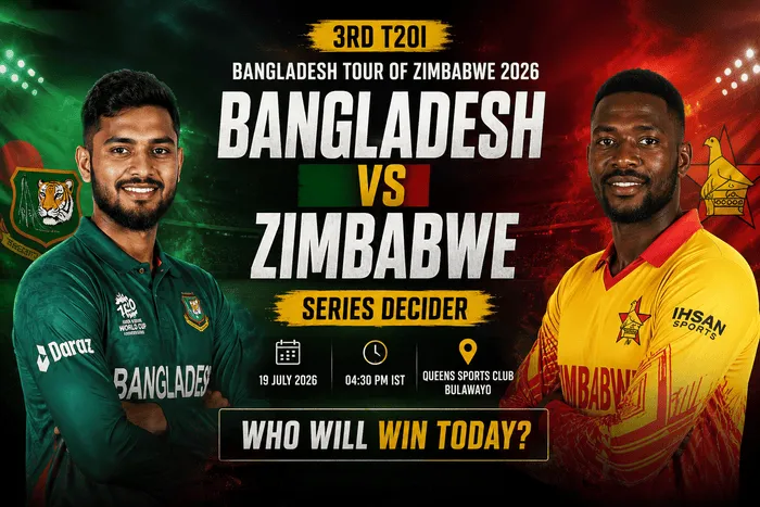 Bangladesh vs Zimbabwe 3rd T20I Match Prediction 2026 featuring Bangladesh and Zimbabwe captains ahead of the series decider at Queens Sports Club, Bulawayo.