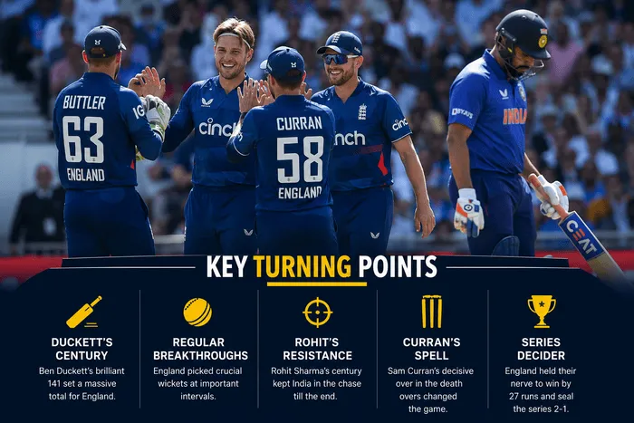 England vs India 3rd ODI key turning points at Lord's in the 2026 ODI series decider.