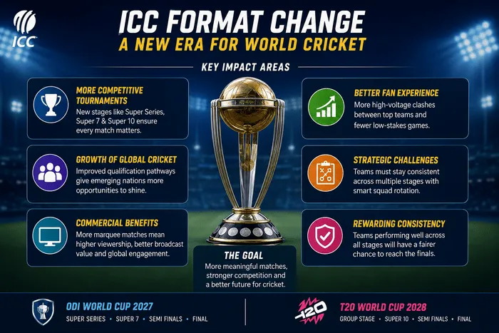 ICC Format Change impact on international cricket with more competitive tournaments and improved fan experience.