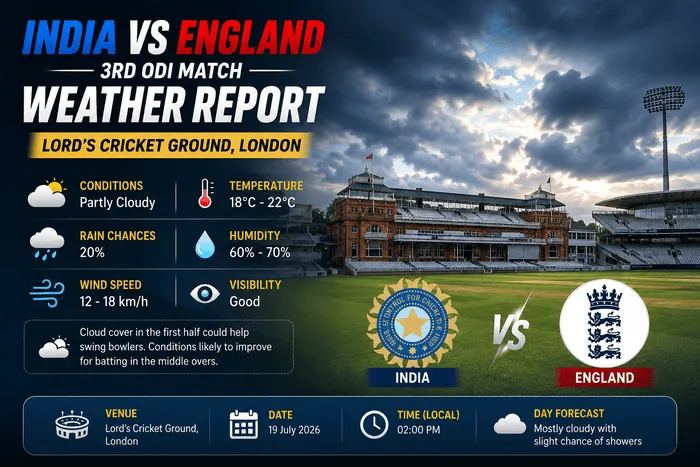 India vs England 3rd ODI Weather Report at Lord's Cricket Ground