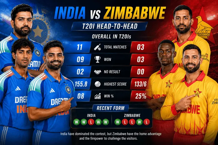 India vs Zimbabwe Head-to-Head Record 2026 featuring current players from both teams