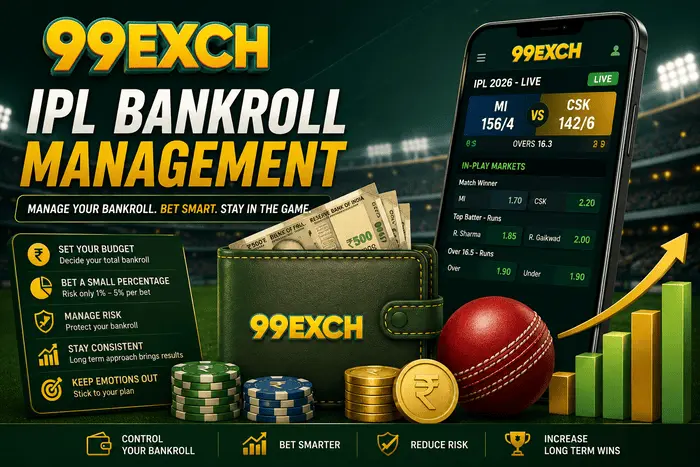 99ExCh IPL Bankroll Management illustration showing betting budget, wallet, and responsible bankroll planning.