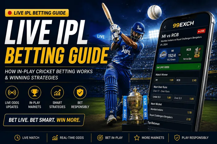 Live IPL Betting Guide showing in-play cricket betting odds, live match markets, and betting strategies on 99ExCh.