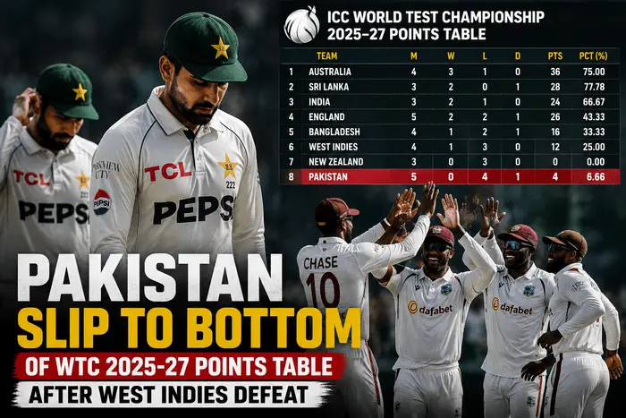 Pakistan Slip to Bottom of WTC 2025–27 Points Table After West Indies Defeat