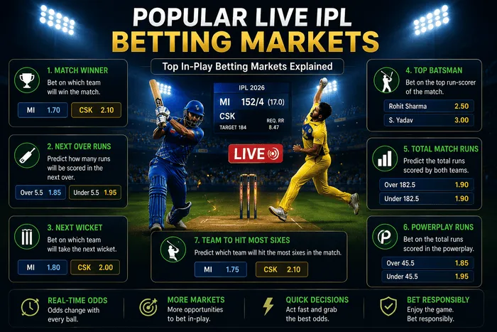 Popular Live IPL Betting Markets infographic