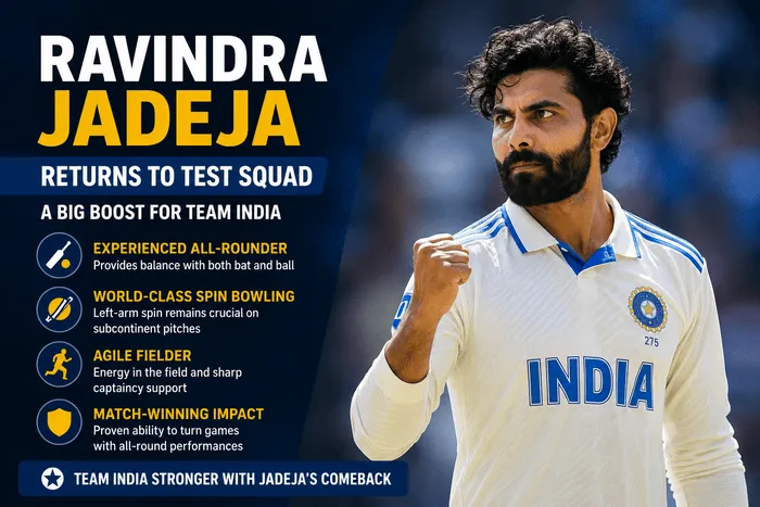 Ravindra Jadeja returns to India's Test squad for the Sri Lanka Test series 2026.