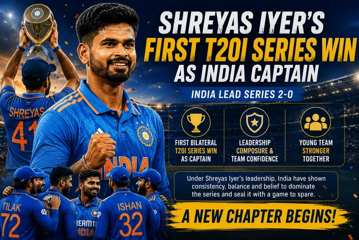 Shreyas Iyer celebrates his first bilateral T20I series victory as India captain after India's 90-run win over Zimbabwe.