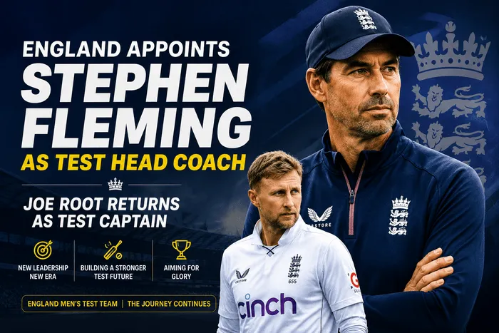 Stephen Fleming appointed as England Test head coach while Joe Root returns as England Test captain in 2026.