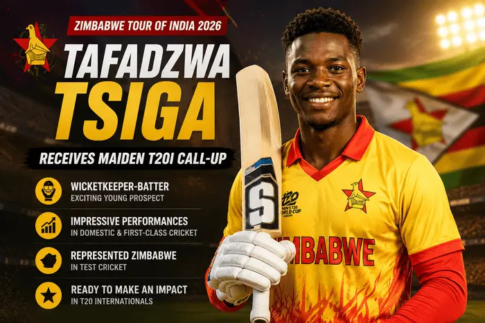 Tafadzwa Tsiga receives his maiden T20I call-up in Zimbabwe's squad for the India T20I series.