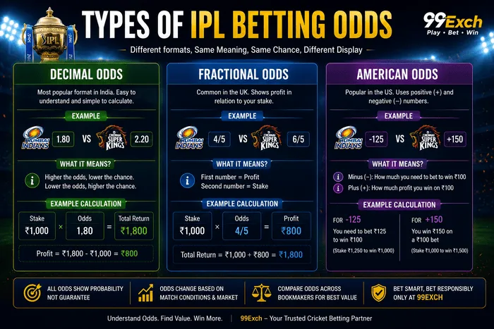 Types of IPL Betting Odds Explained – Decimal, Fractional and American Odds