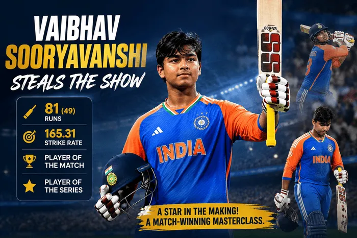 India's Vaibhav Sooryavanshi celebrates after scoring 81 runs against Zimbabwe in the third T20I at Harare, earning both Player of the Match and Player of the Series awards.