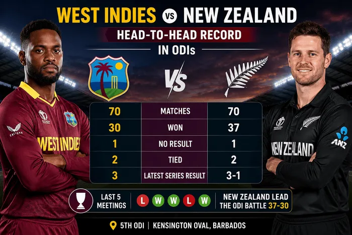 West Indies vs New Zealand Head-to-Head Record in ODI Cricket