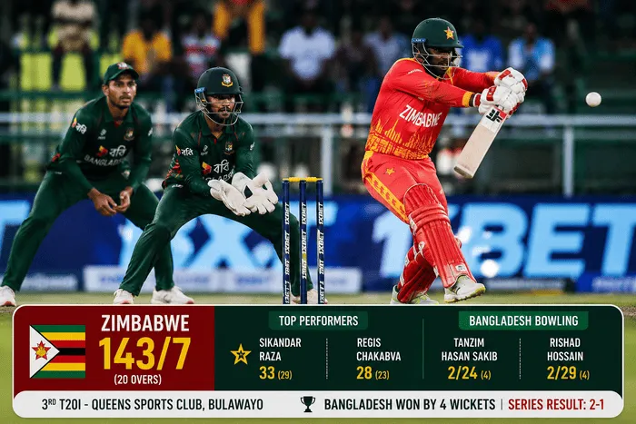 Zimbabwe batting during the 3rd T20I against Bangladesh at Queens Sports Club, Bulawayo.