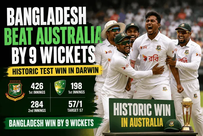 Bangladesh Beat Australia by 9 Wickets in Historic Test Win