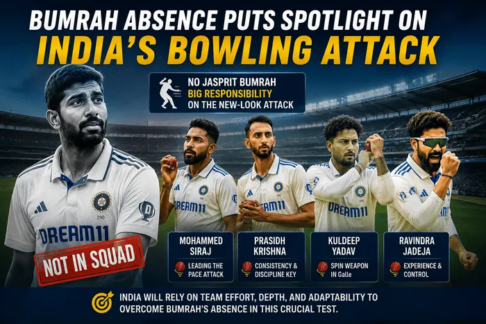 India’s bowling attack in focus without Jasprit Bumrah during the India vs Sri Lanka 1st Test at Galle International Stadium in 2026.