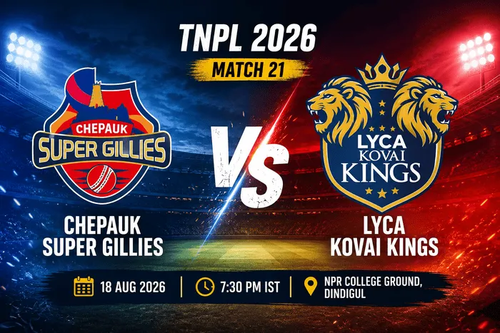 Chepauk Super Gillies vs Lyca Kovai Kings Prediction ahead of TNPL 2026 Match 21 at NPR College Ground