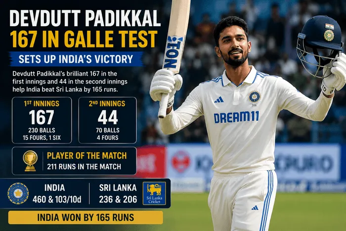 Devdutt Padikkal scores 167 in the Galle Test against Sri Lanka