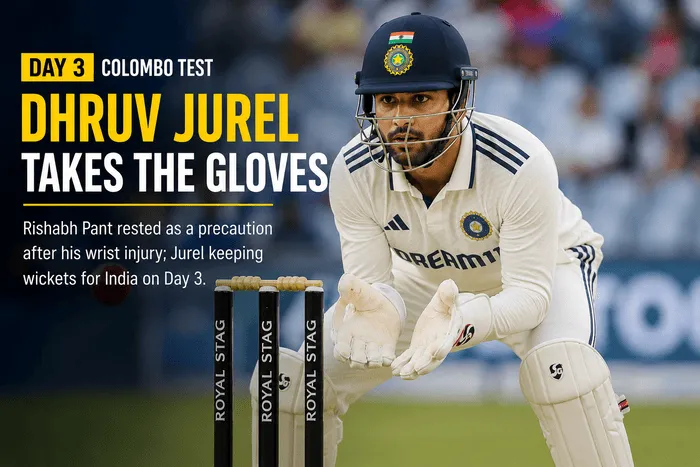 Dhruv Jurel keeps wickets for India on Day 3 against Sri Lanka