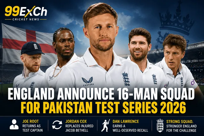England Announce 16-Man Squad for Pakistan Test Series 2026