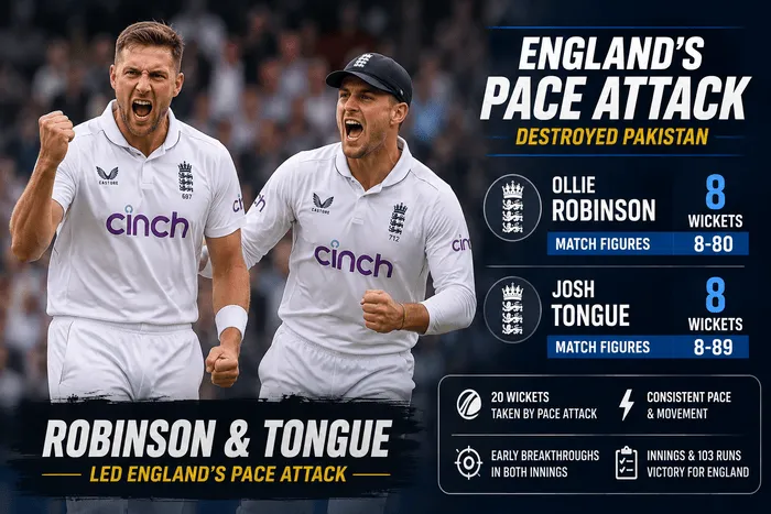 Ollie Robinson and Josh Tongue lead England's pace attack against Pakistan in the first Test