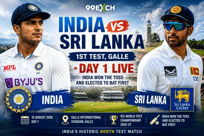 India vs Sri Lanka 1st Test Begins, Test Day 1 at Galle International Stadium in 2026 with Shubman Gill leading India after winning the toss and choosing to bat first.
