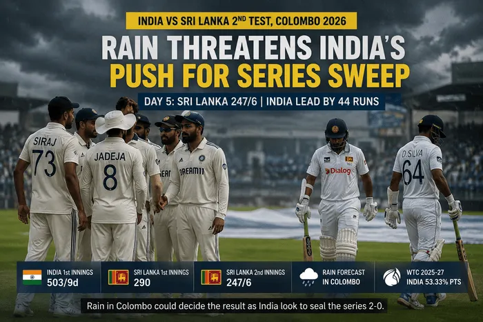 India vs Sri Lanka 2nd Test Day 5 rain threat in Colombo