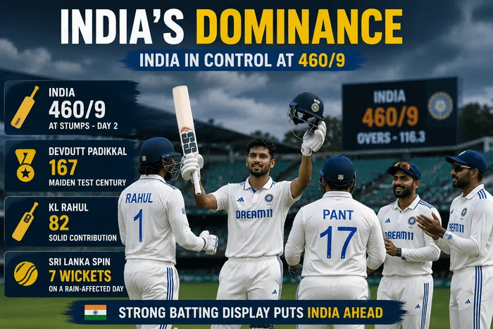 India dominate Sri Lanka at 460/9 after Day 2 of the first Test in Galle