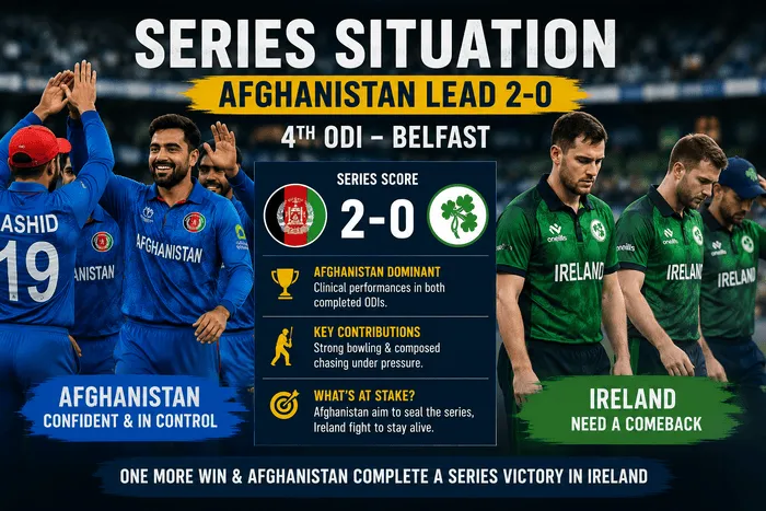 Afghanistan players celebrate a 2-0 series lead over Ireland ahead of the 4th ODI in Belfast during the 2026 ODI series