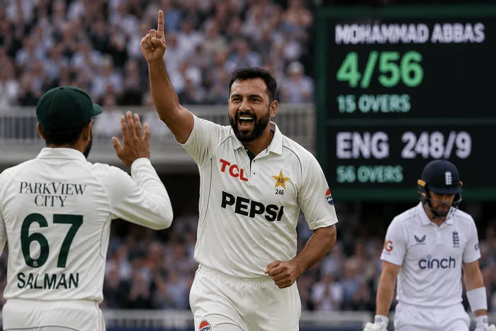 Mohammad Abbas celebrates after taking four wickets for Pakistan against England at Lord's