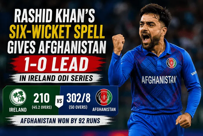 Rashid Khan’s Six-Wicket Spell: Rashid Khan celebrates after taking six wickets as Afghanistan defeat Ireland and take a 1-0 lead in the ODI series