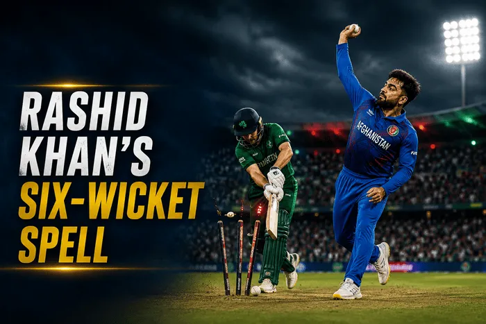 Rashid Khan bowls during his six-wicket spell against Ireland in the 2nd ODI at Belfast in 2026