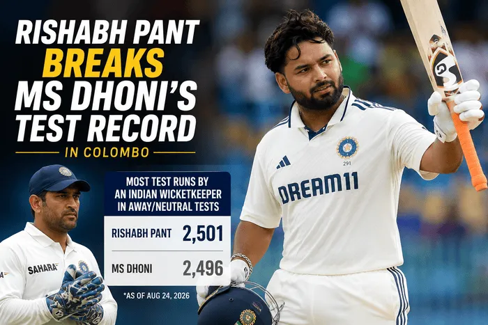 Rishabh Pant celebrates after surpassing MS Dhoni's away Test run record for Indian wicketkeepers