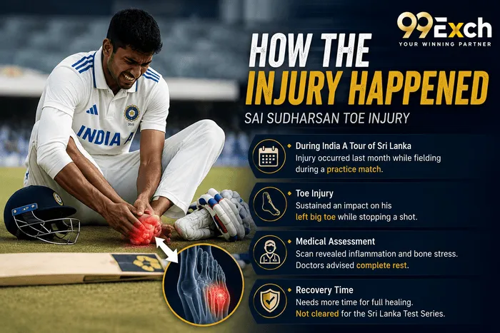Sai Sudharsan holding his injured toe during India's preparation for the Sri Lanka Test Series 2026