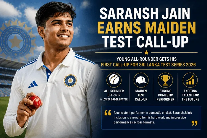 Saransh Jain earns maiden India Test call-up for the Sri Lanka Test series 2026