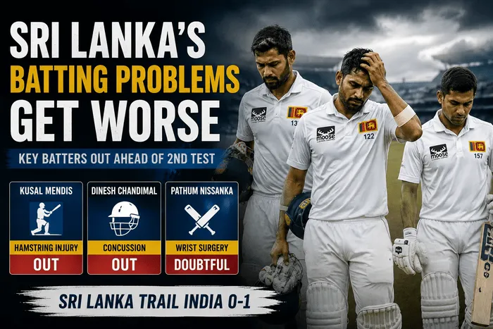 Sri Lanka face batting problems as Kusal Mendis and Dinesh Chandimal miss the second Test against India