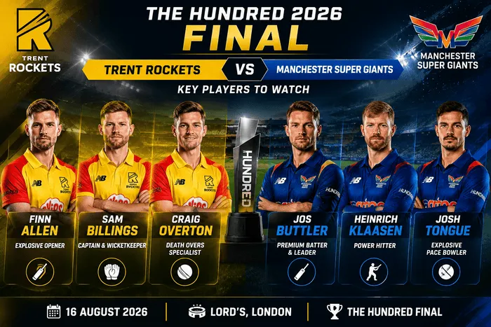 Key players from Trent Rockets and Manchester Super Giants ahead of The Hundred 2026 final at Lord's